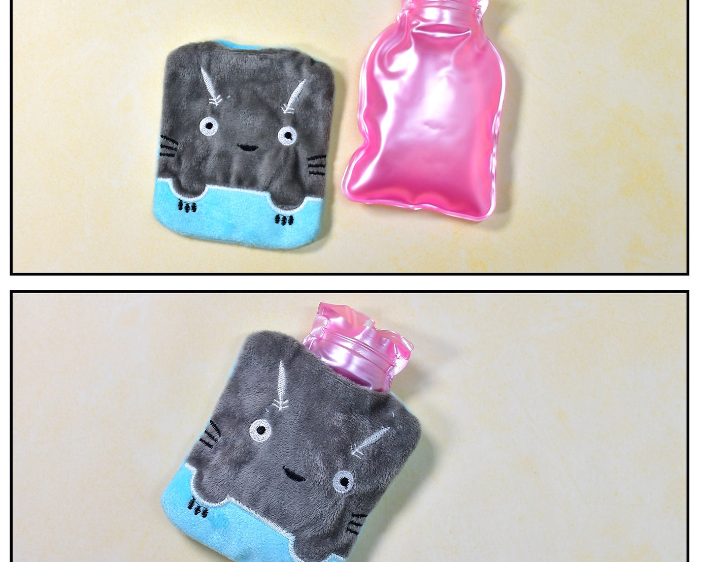 Grey Cat Print Small Hot Water Bag with Cover for Pain Relief