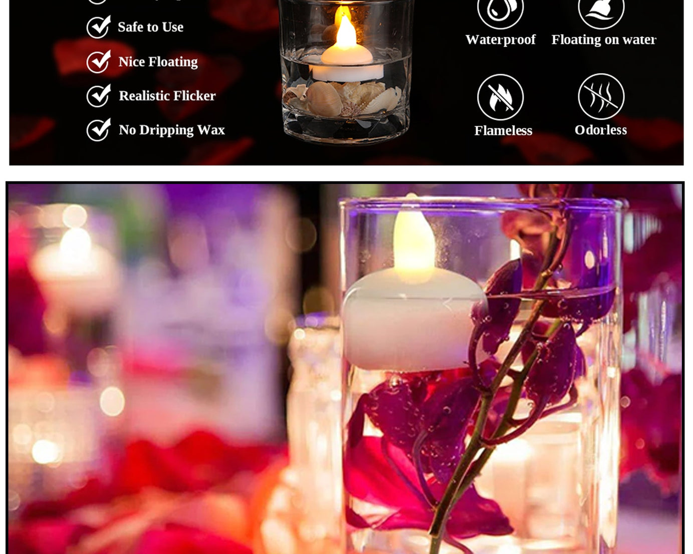 Set of 12 Flameless Floating Candles Battery Operated Tea Lights Tealight Candle - Decorative, Wedding.( Diya , Divo , Diva , Deepak , Jyoti ,)