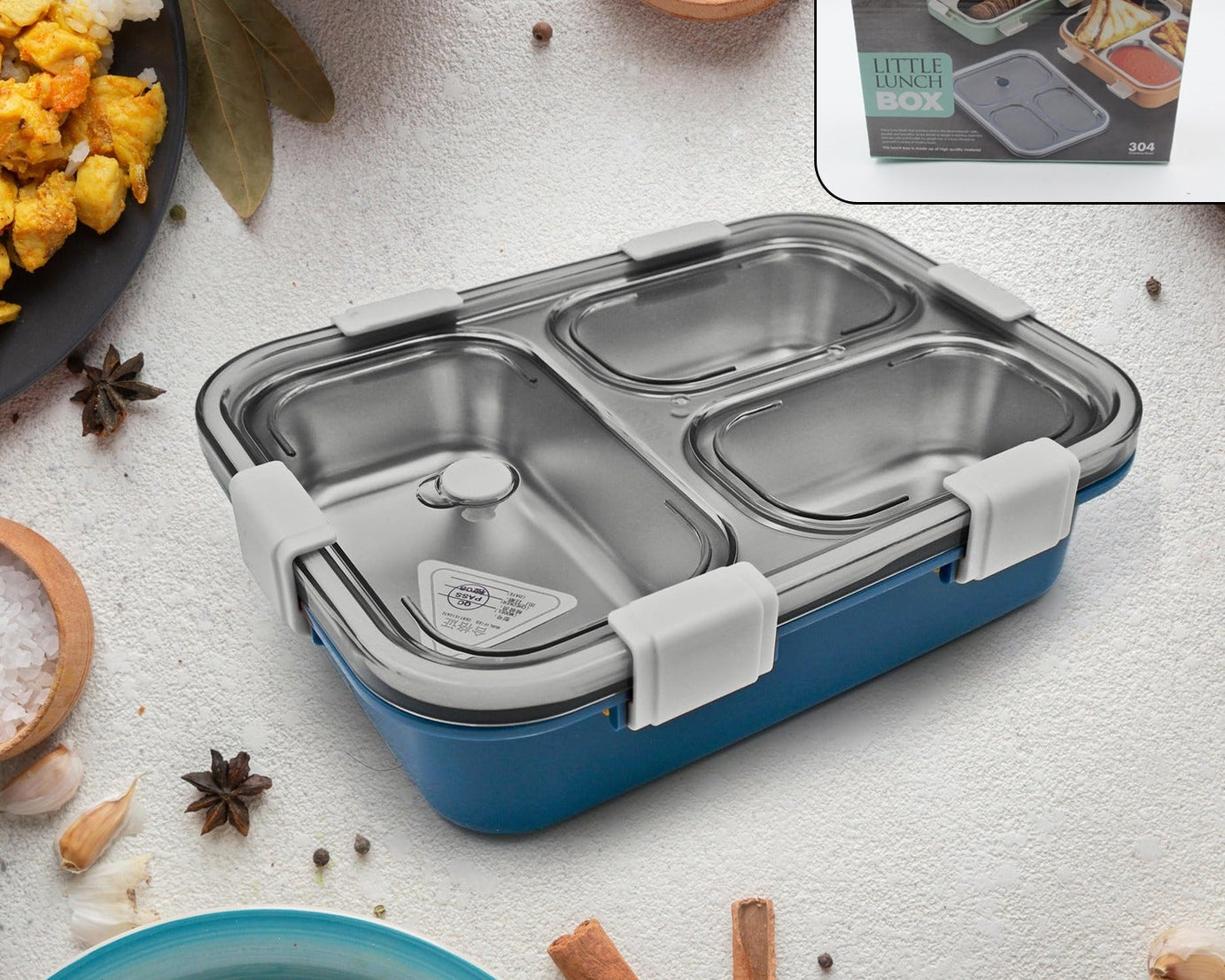 3 Compartment Transparent Stainless Steel Lunch Box for Kids, Tiffin Box, Lunch Box, Lunch Box for Kids, Insulated Lunch Box, Lunch Box for Office Women and Men, Stainless Steel Tiffin Box for Boys, Girls, School Office (Multi Color)