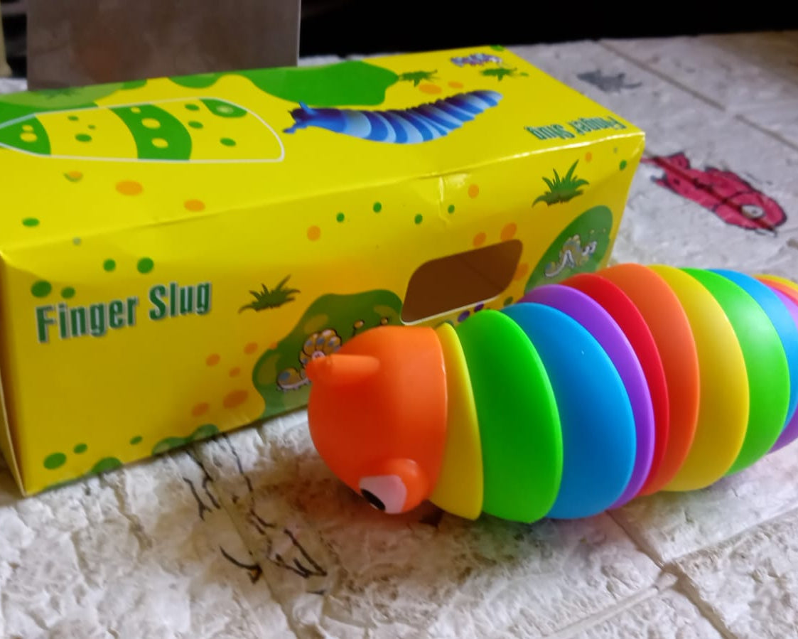 3D Rainbow Color Plastic Slug Fidget Toys, Stress Relieving Toy, Sensory Slug Toy for Boys and Girls, Finger slug Toy, for Autistic, Caterpillar Fidget Toys Stress Relief Gifts for Toddlers Kids Adults  (1 Pc)