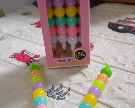 Stylish Pearls Pen Plastic Moti Non-Sharpening Design Pen Multicolor Pearls Moti Gel Pen, Fancy Designer Attractive Gel Pen for Kids Pack of (12 Pc Set )