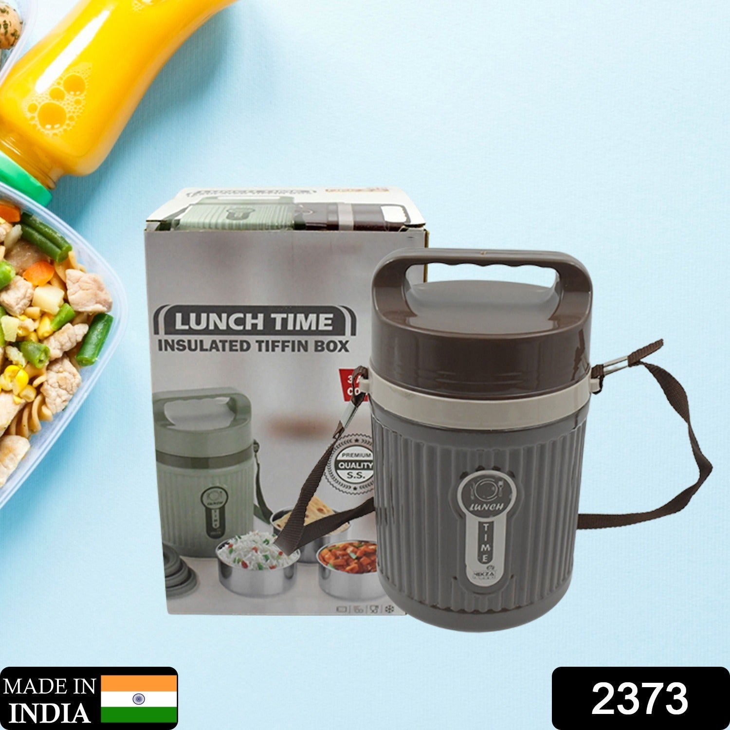2373 Smart Insulated Stainless Steel Tiffin 3 Compartment Lunch Box with Handle Stackable Stainless Steel Lunch Box | BPA Free | Leakproof/Dabba for Office, Home, School (1 Pc 3 compartment)