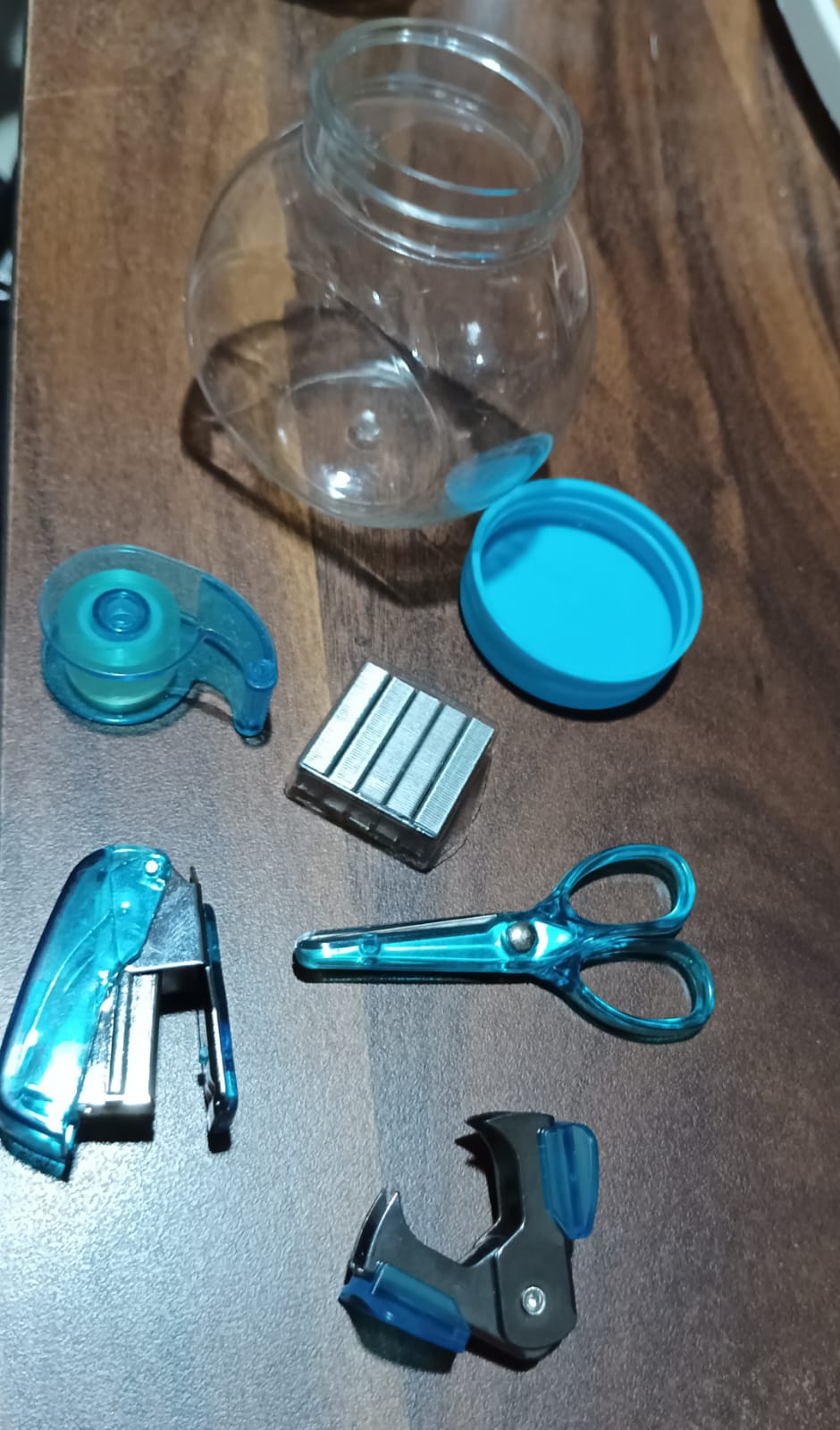 Mini Office Stationery Set - Stapler, Scissors, Paper Clips, Tape Dispenser, Transparent Tape, And Staples