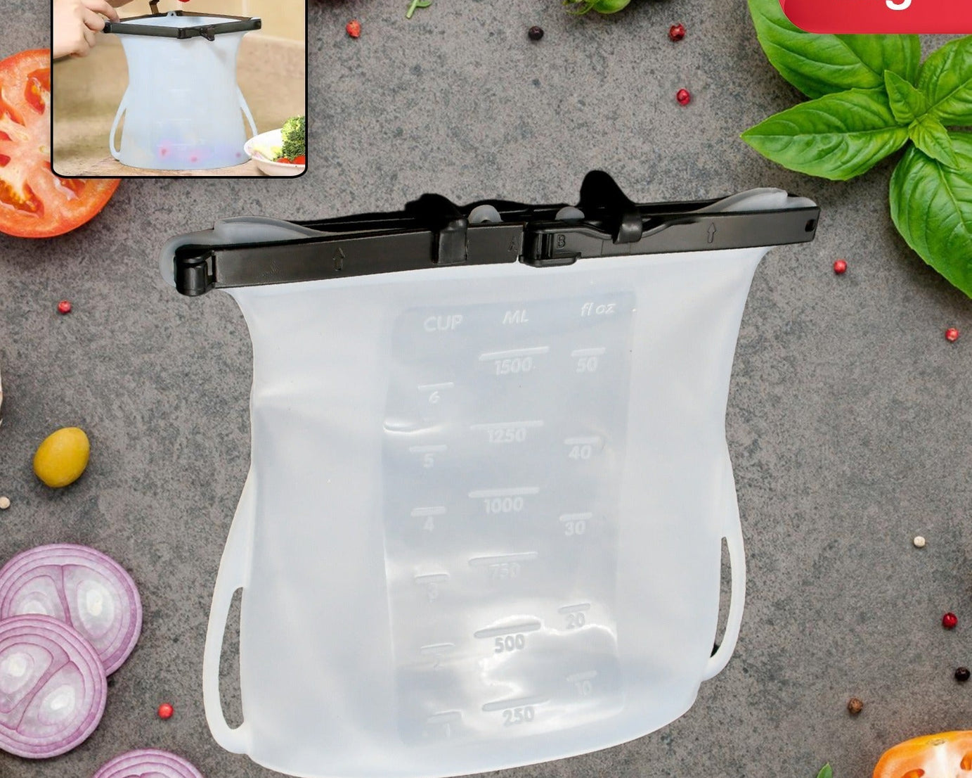 Reusable Silicone Food Storage Bag Set Leakproof Lock Reusable Flat Bottom Freezer Bags, Sandwich Bags, Silicone Food Grade Kids Snack Bags, BPA Free Microwave Dishwasher Safe (1 Pc)