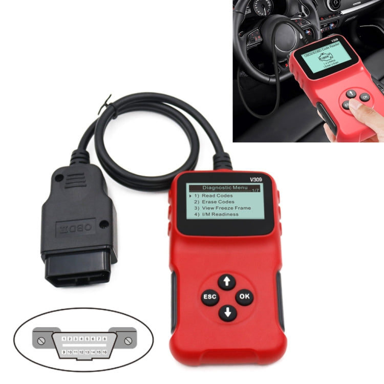 V309 Car Portable OBD2 Scanner Car Diagnostic Tool OBD 2 Automotive Scanner OBD Code Reader, V309