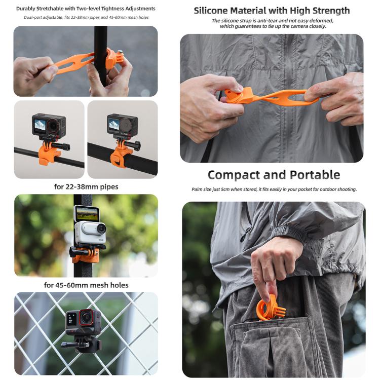 Sunnylife Action Camera Flexible Mount 360 Strap Wrap Band Mount Bike Tube Clip Holder