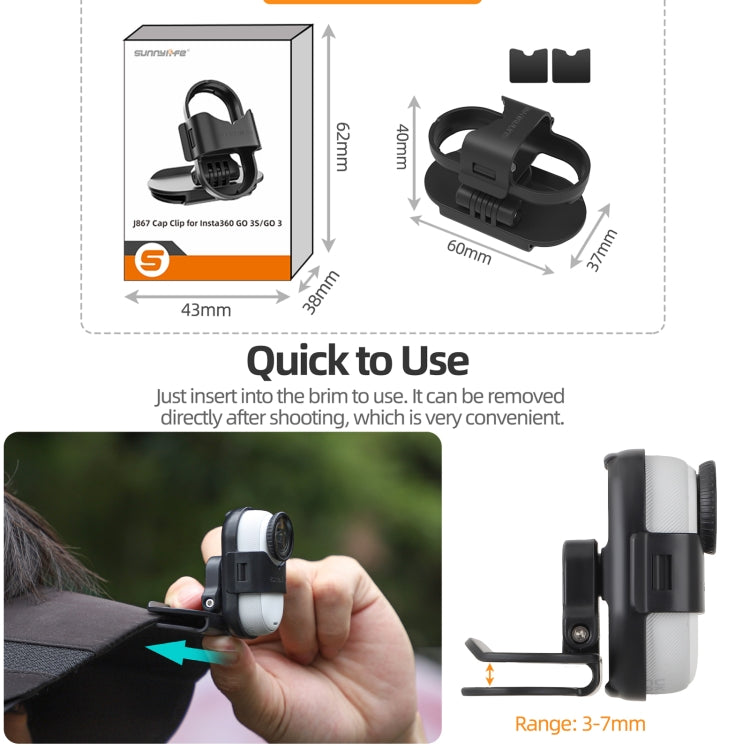 For Insta360 GO3 / GO 3S Sunnylife Baseball Hat Clip Mount Baseball Cap Clamp Quick Release Mount Camera POV Vlog Holder