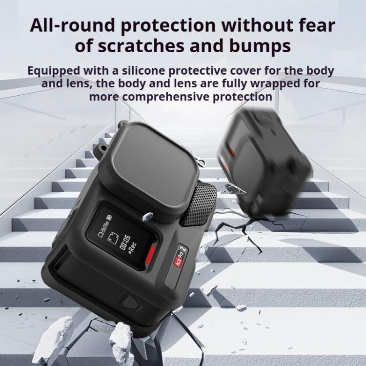 For Insta360 Ace Pro 2 Silicone Protective Case with Wrist Strap & Lens Cover