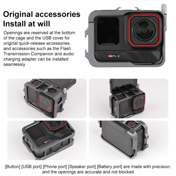 For Insta360 Ace Pro 2 Metal Protective Cage Adapter Frame