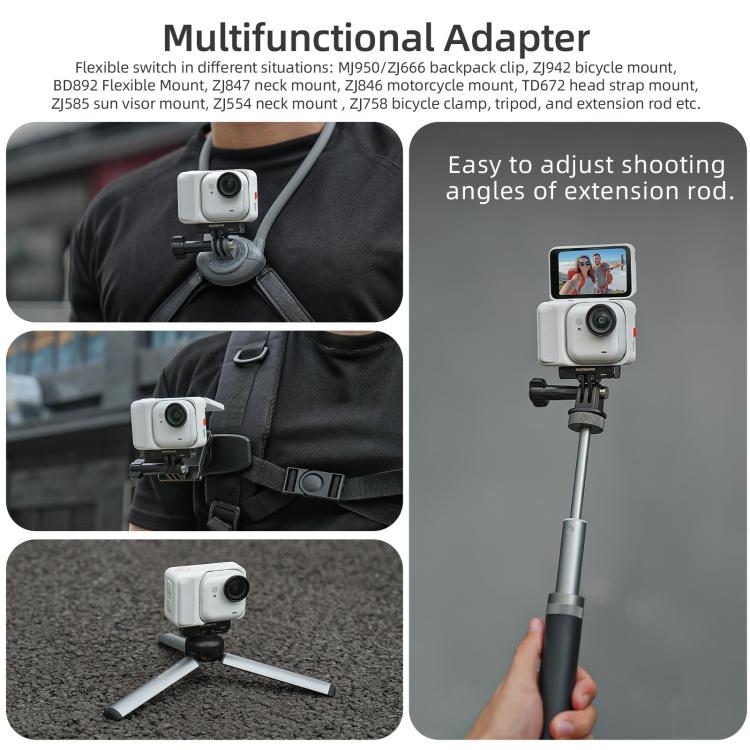 For Insta360 GO Ultra Sunnylife Magnetic Quick Release Adapter Mount Foldable Base Dual-Claws 1/4 Adapter