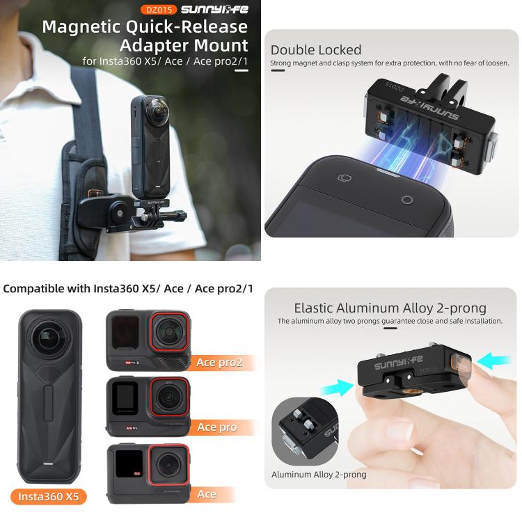 Sunnylife Magnetic Quick Release Adapter Mount Action Camera Foldable Cam Stand For Insta360 X5 / Ace / Ace Pro 2 / 1
