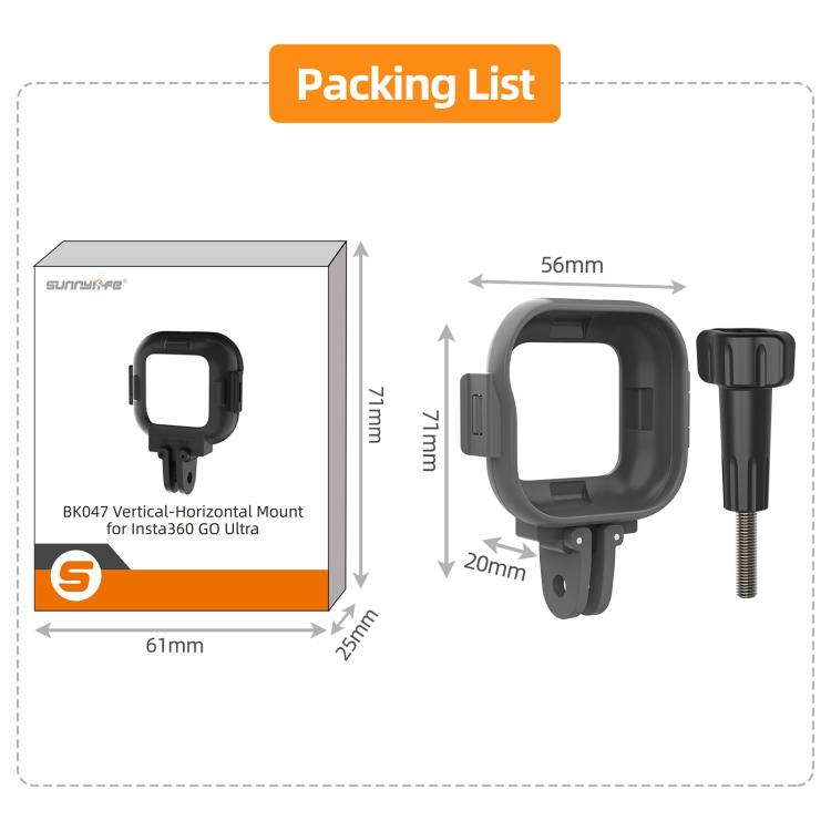 For Insta360 GO Ultra Sunnylife Foldable Vertical-Horizontal Adapter Mount Protective Frame Mounting Brackets Housing Cover