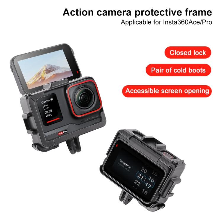 For Insta360 Ace / Ace Pro PC Cage Expansion Adapter Frame with Dual Cold Shoe Bases