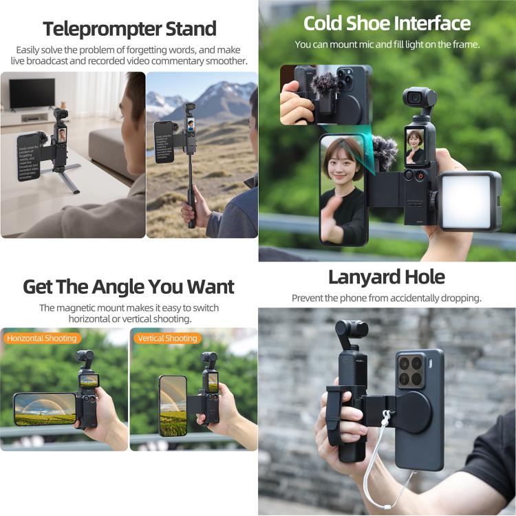 For DJI Osmo Pocket 3 Sunnylife Hand Band Magnetic Expansion Adapter Phone Teleprompter Holder Mount Extension Handle