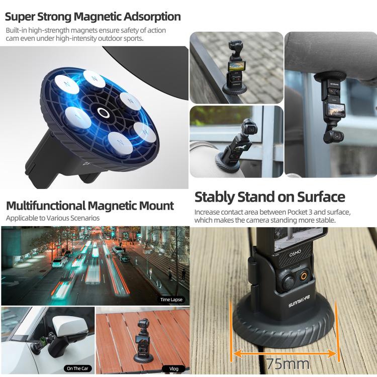 For DJI Osmo Pocket 3 Sunnylife Magnetic Base Mount Tabletop Base Stand Holder