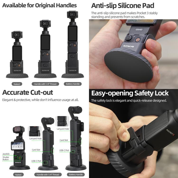 For DJI Osmo Pocket 3 Sunnylife Magnetic Base Mount Tabletop Base Stand Holder