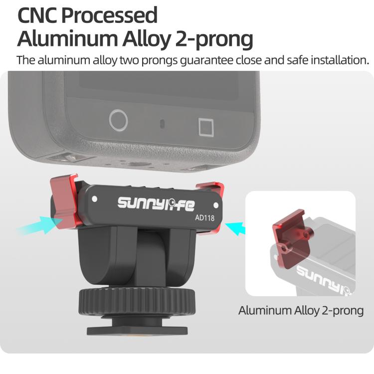 Sunnylife AD118 Sunnylife Cold Shoe Magnetic Quick Release Adapter Mount 1/4 180 Tilt Adjustable Selfie Stick Adapter Stand For DJI Osmo 360 / Action 5 Pro / 4 / 3, AD118