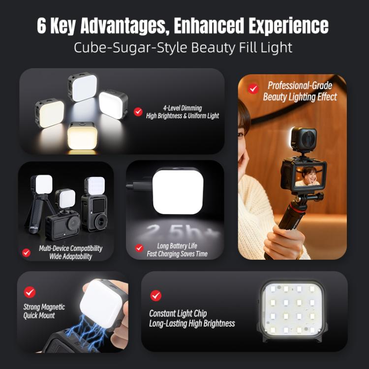 For DJI Osmo Pocket 3 STARTRC Cat Ears Magnetic Three Colors LED Fill Light with Fixed Clamp