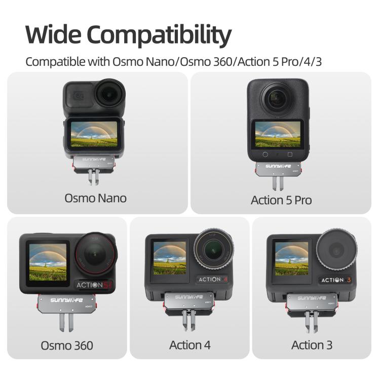 Sunnylife Metal Magnetic Quick Release Adapter Mount Foldable Cam Stand 1/4 Adapter For DJI Osmo Nano / Osmo 360 / Action 5 Pro / 4 / 3