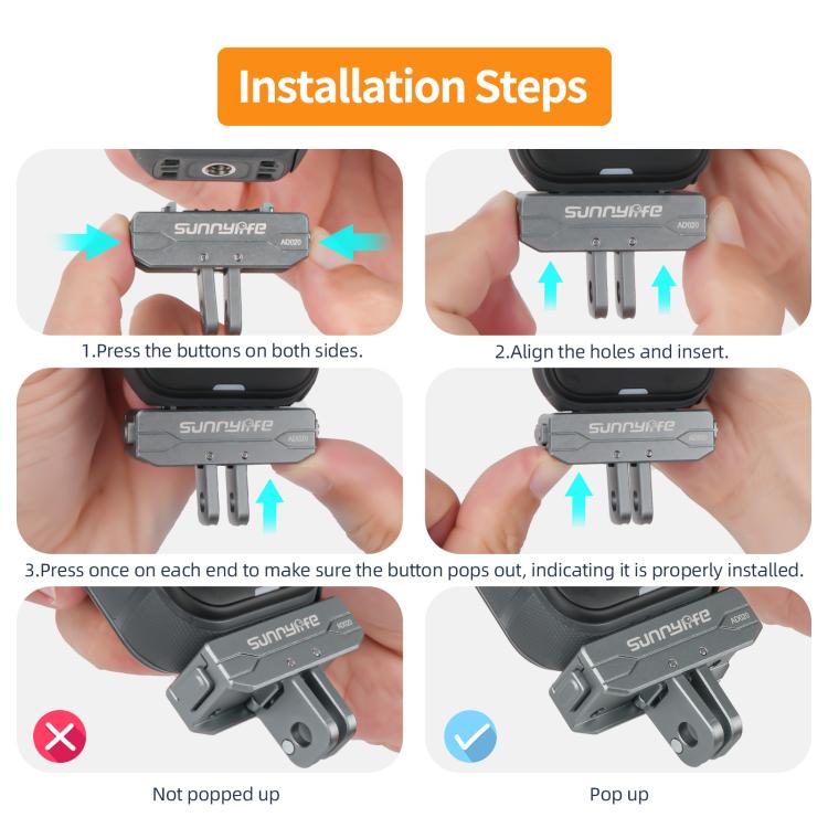 Sunnylife Metal Magnetic Quick Release Adapter Mount Action Camera Foldable Cam Stand 1/4 Adapter for Insta360 X5 / Ace / Ace Pro 2 / 1