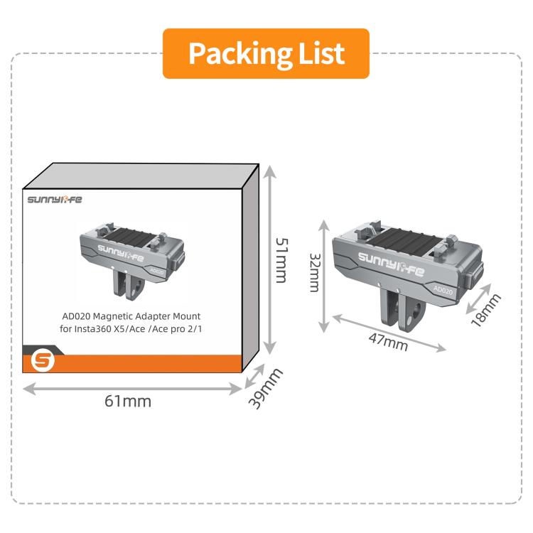 Sunnylife Metal Magnetic Quick Release Adapter Mount Action Camera Foldable Cam Stand 1/4 Adapter for Insta360 X5 / Ace / Ace Pro 2 / 1