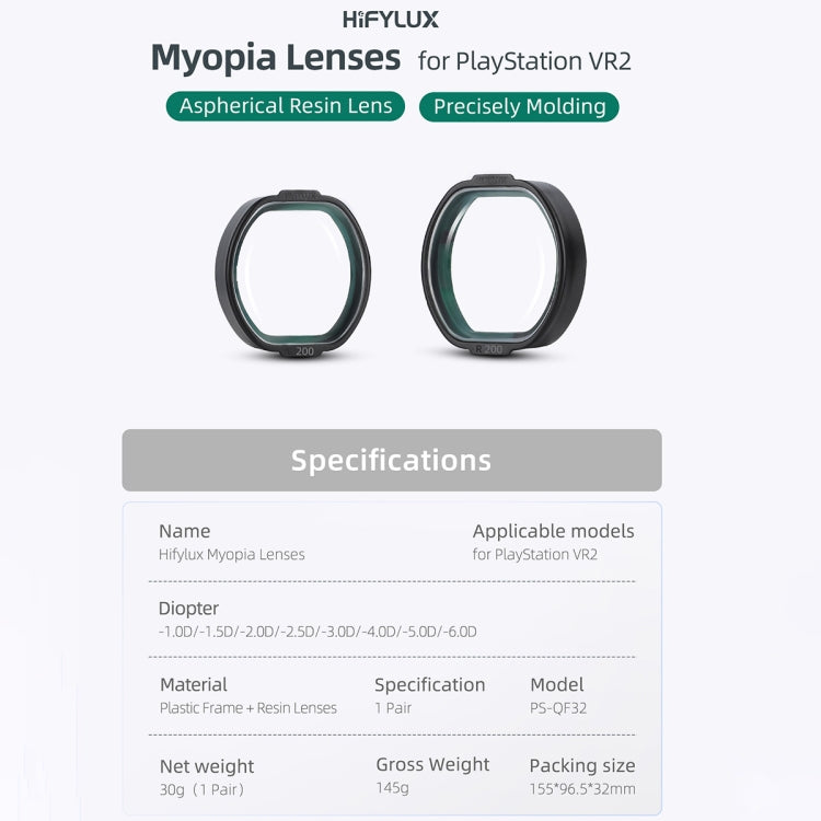 Hifylux Myopia Glasses Aspherical Resin Lens, For PlayStation VR2