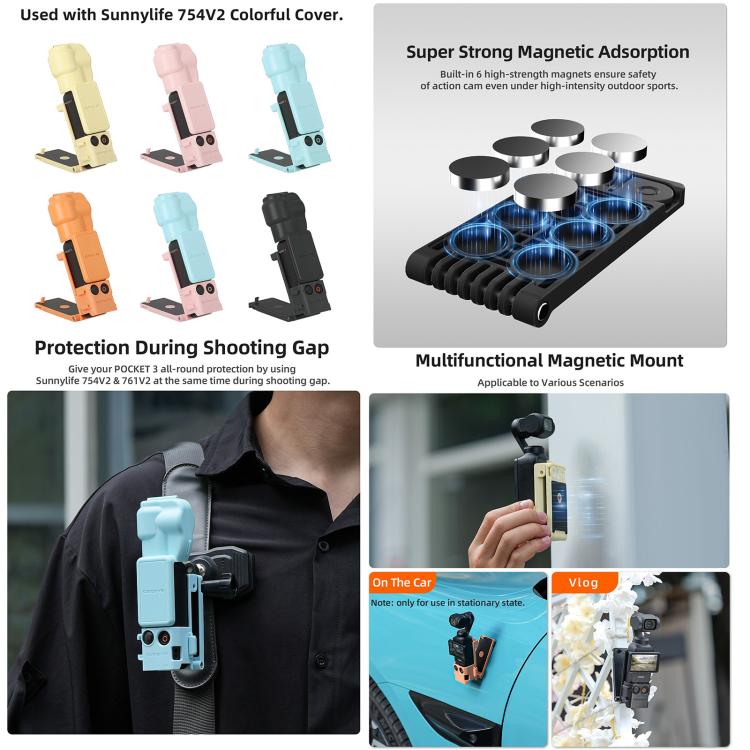 Sunnylife Magnetic Mount 1/4 Adapter Cold Shoe Tabletop Base Bracket Angles Adjustable Multi Expansion Mount