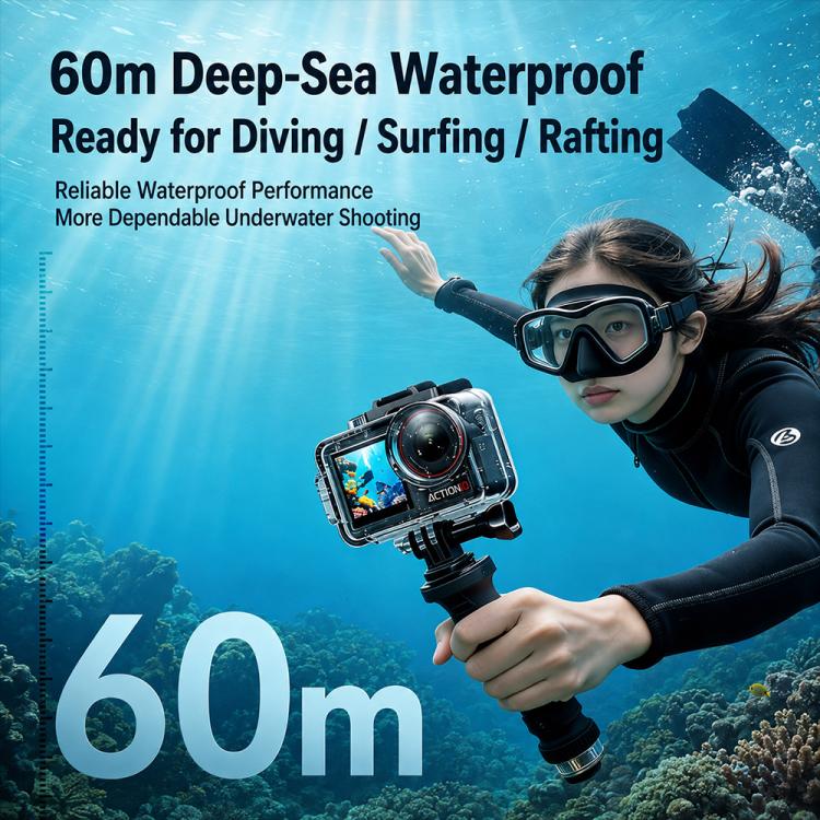 Waterproof Housing 60m Underwater Cameras Cover with Buoyancy Bar, For DJI Osmo Action 6, For DJI Osmo Action 5 Pro / 4 / 3