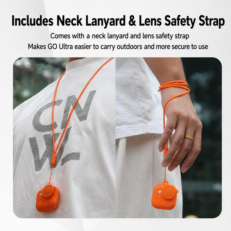 Silicone Protective Full-Body Camera Cover with Neck Strap and Lens Anti-Loss Strap, For Insta360 Go Ultra