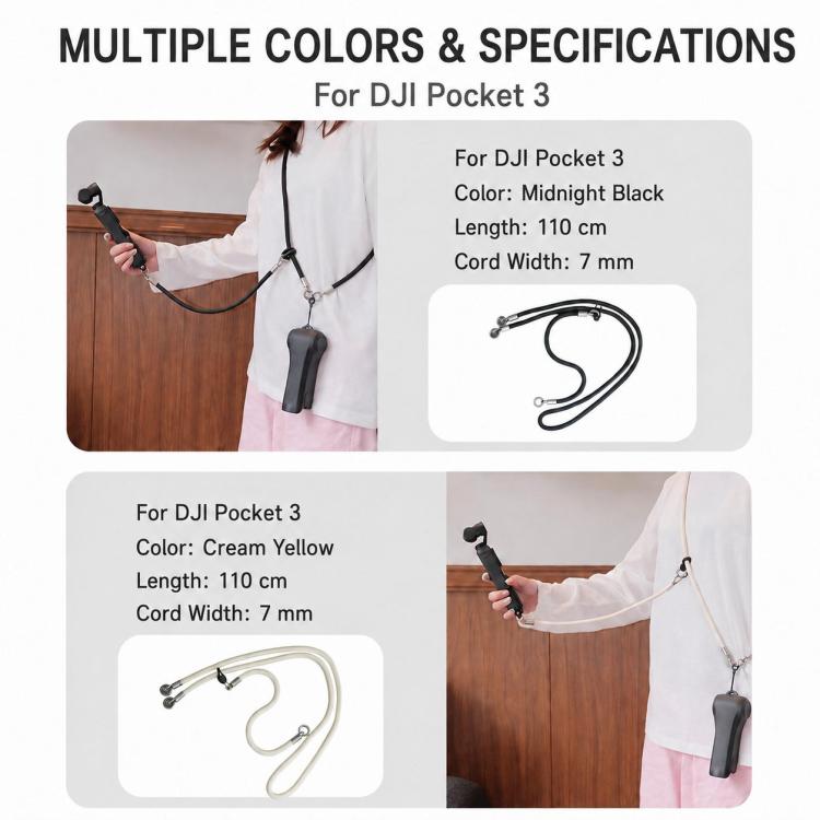Xasurg Camera Lanyard Adjustable Crossbody Strap For DJI Osmo Pocket 4 / 3, Metal Buckle Cord + Strap + Buckle