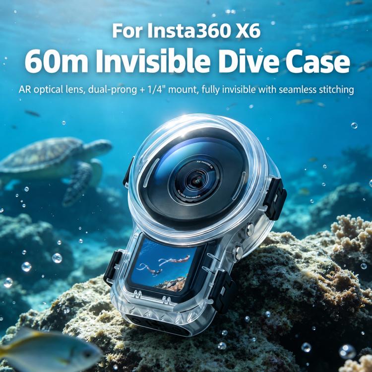 Invisible Dive Housing 60m Waterproof Case with Dedicated Lens & 2-Prong Base, For Insta360 X6 2-Prong Base