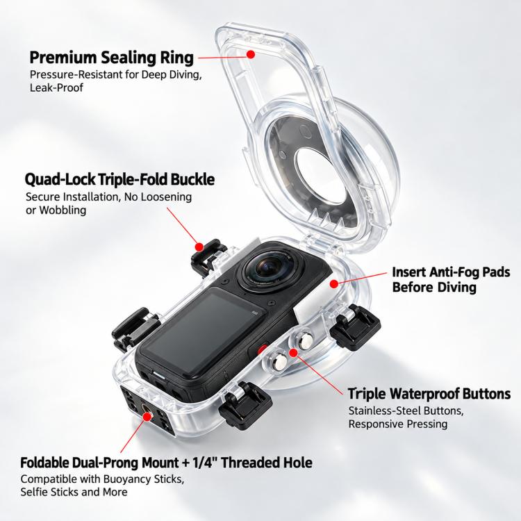 Invisible Dive Housing 60m Waterproof Case with Dedicated Lens & Magnetic Base, For Insta360 X6 Magnetic Base