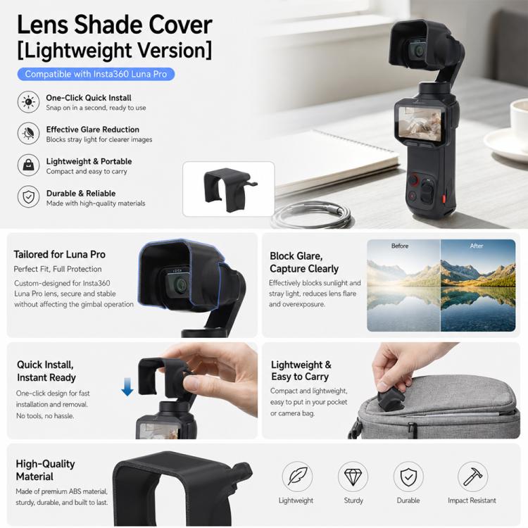 Camera Lens Hood Anti-Glare Sunshade, Lightweight Version, For Insta360 Luna Pro