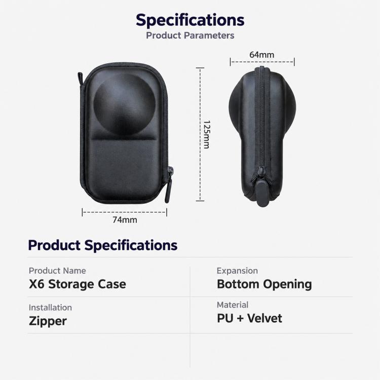 PU Hard Shell Carrying Storage Bag, For Insta360 X6