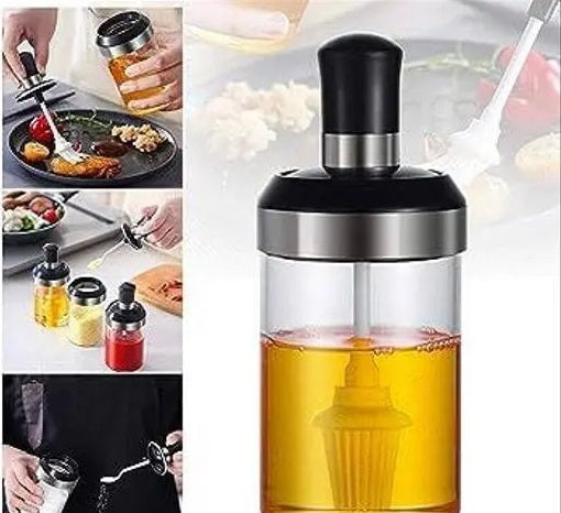 Plastic 300ml Seasoning Container Oil | Honey Dispenser Bottle Kitchen Castor Stainless Steel Seasoning Bottle Kitchen Product (Oil Brush) Pack of 1