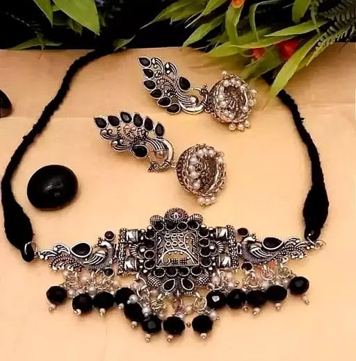 Black Pearl AD Jewellery Set oxidized jewellery set