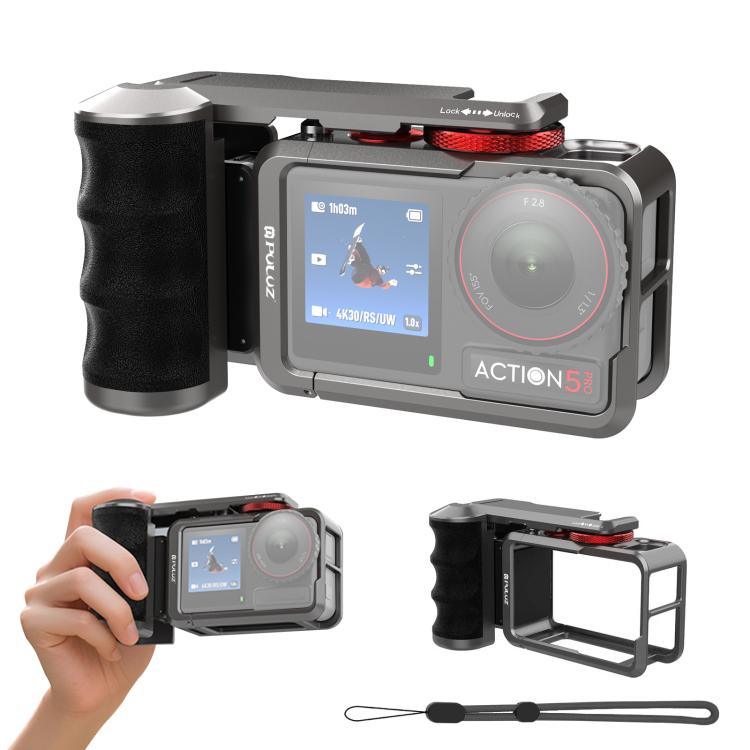 For DJI Osmo Action 5 Pro / 4 / 3 PULUZ Metal Camera Cage Expansion Adapter with Handle Grip