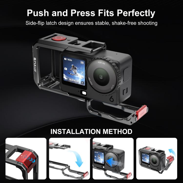 For DJI Osmo Action 6 PULUZ Metal Dual-Opening Camera Cage Expandable Frame with Silicone Lens Cap