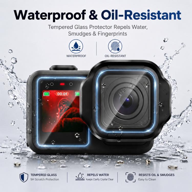 PULUZ Lens + LCD Display 9H 2.5D Tempered Glass Film for GoPro MISSION 1 / 1 Pro, For MISSION 1 / 1 PRO