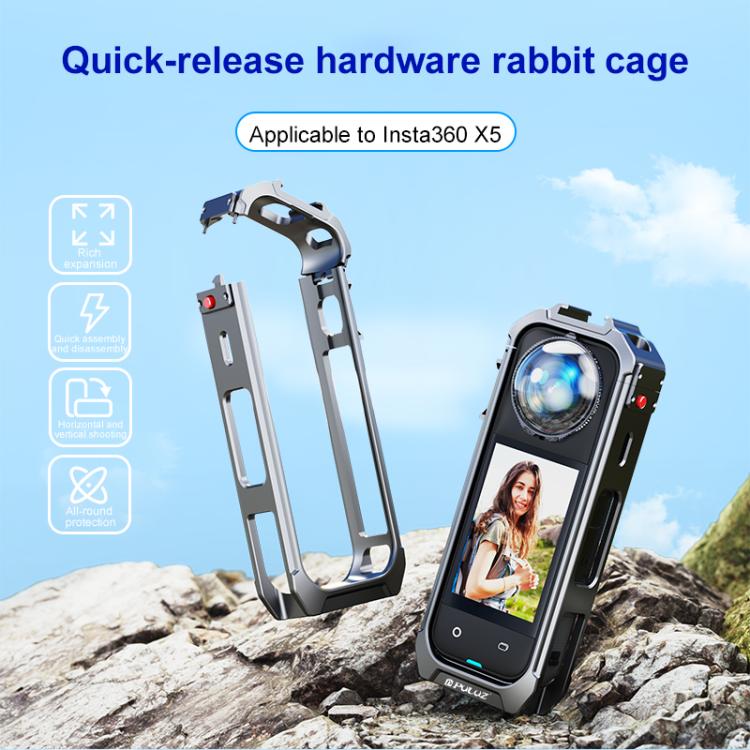 For Insta360 X5 PULUZ Aluminum Alloy Protective Cage Rig Expand Cold Shoe Housing Frame, Protective Cage