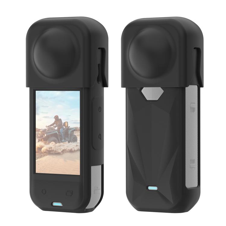 For Insta360 X5 PULUZ Silicone Protective Case with Lens Cover, Case with Lens Cover (Black)