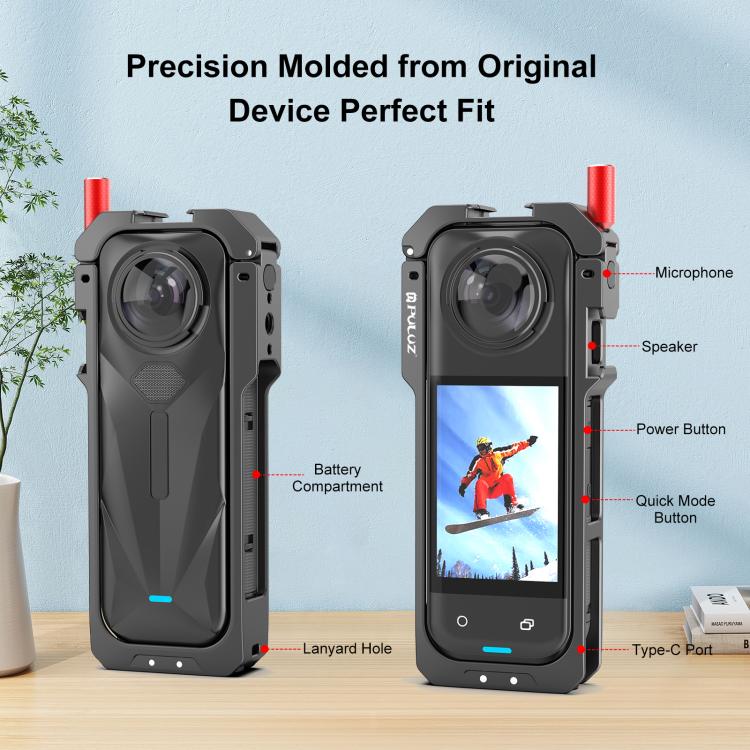 For Insta360 X5 PULUZ Metal Protective Cage Rig Housing Frame with Lens Cover, Metal Protective Cage