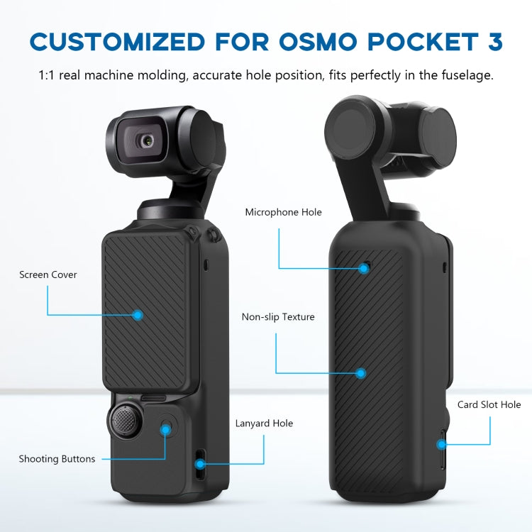 For DJI OSMO Pocket 3 PULUZ 2 in 1 Silicone Cover Case Set with Strap, Silicone Cover(Black)
