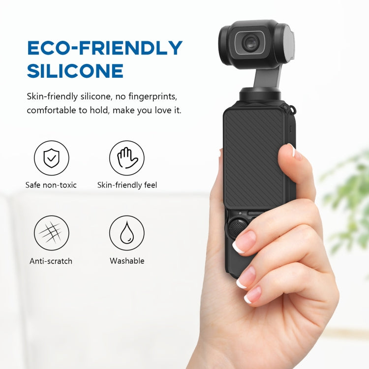 For DJI OSMO Pocket 3 PULUZ 2 in 1 Silicone Cover Case Set with Strap, Silicone Cover(Black)