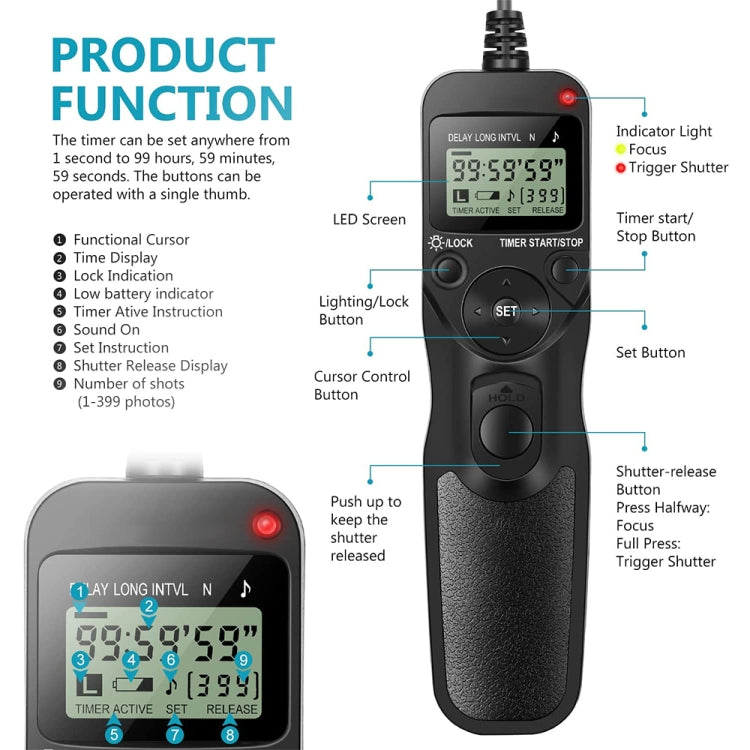 Aputure AP-TR3N LCD Timer Remote Cord for Nikon D5100,D3100, D7000, D5000, D90, AP-TR3N