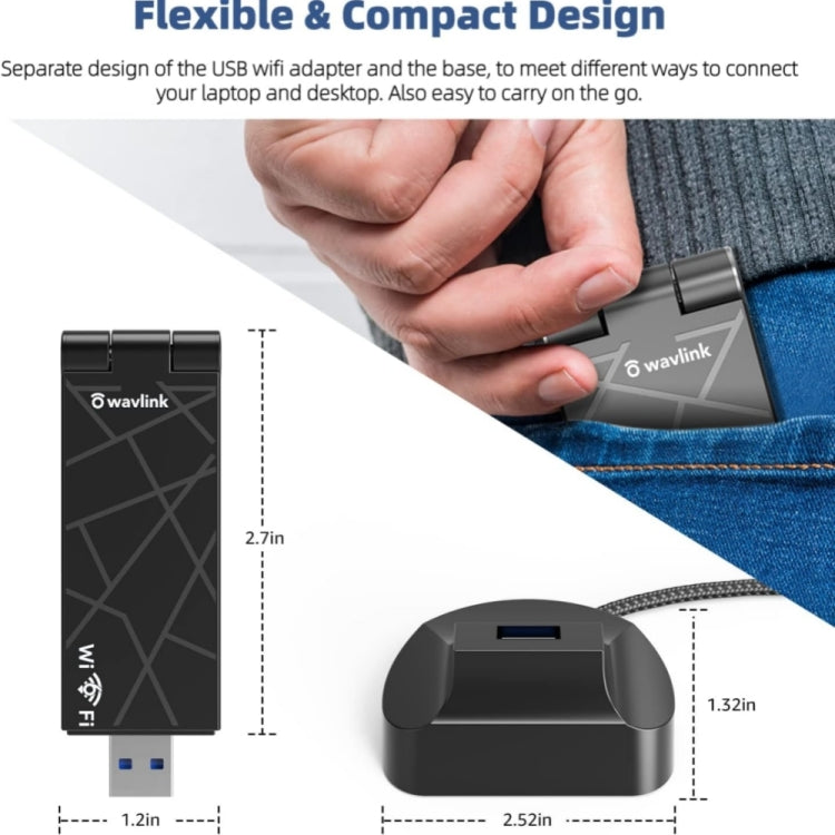 WAVLINK WN690X1 For PC AX1800 WiFi 6 Wireless-AX USB3.0 Adapter Dual Band Network Adapter, WN690X1