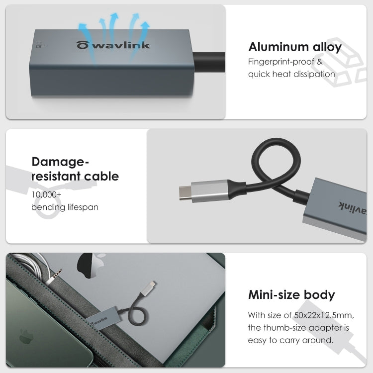 WAVLINK NWU329GC Type-C to RJ45 LAN Network Cable Converter Gigabit Ethernet Adapter, NWU329GC