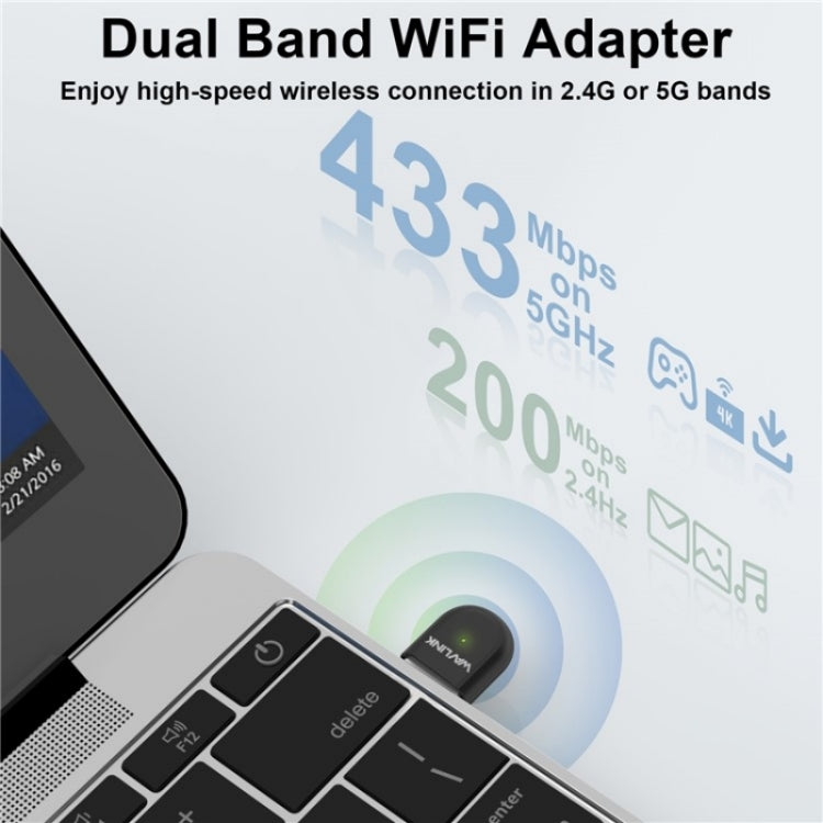 WAVLINK WN691A1F 5GHz / 2.4GHz Wireless Dongle AC650 USB 2.0 WiFi Adapter, WN691A1F
