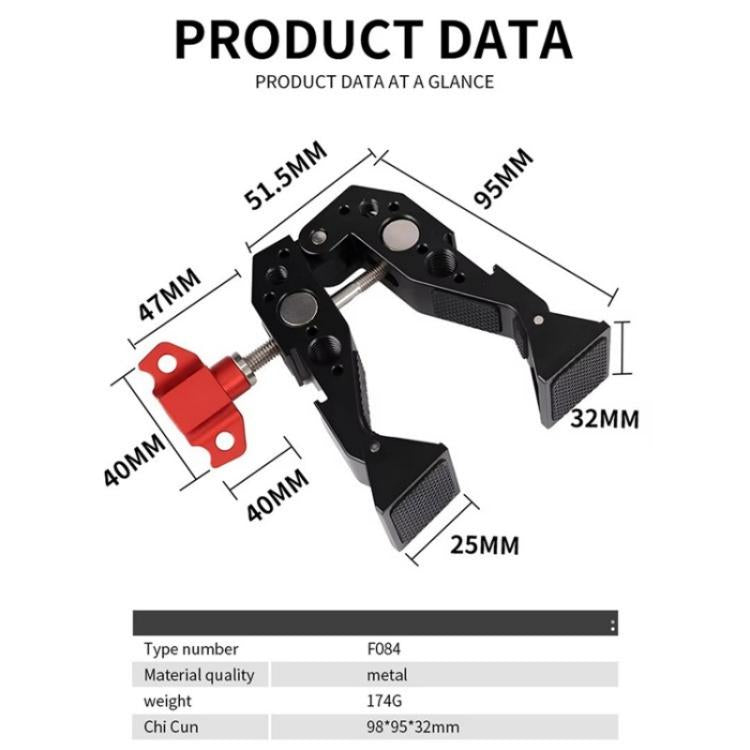 F084 Metal Hot Shoe Mount Multi-Function Crab Clamp Universal Photography Light Stand Clamp