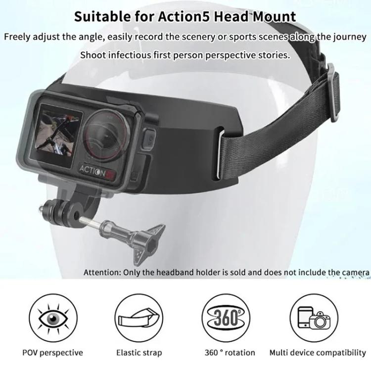 For DJI Action 5 Pro / 4 / 3 Hands-Free Driving Recorder & Sports Camera Mount Head Strap, Headband Mount, Headband Extended Mount